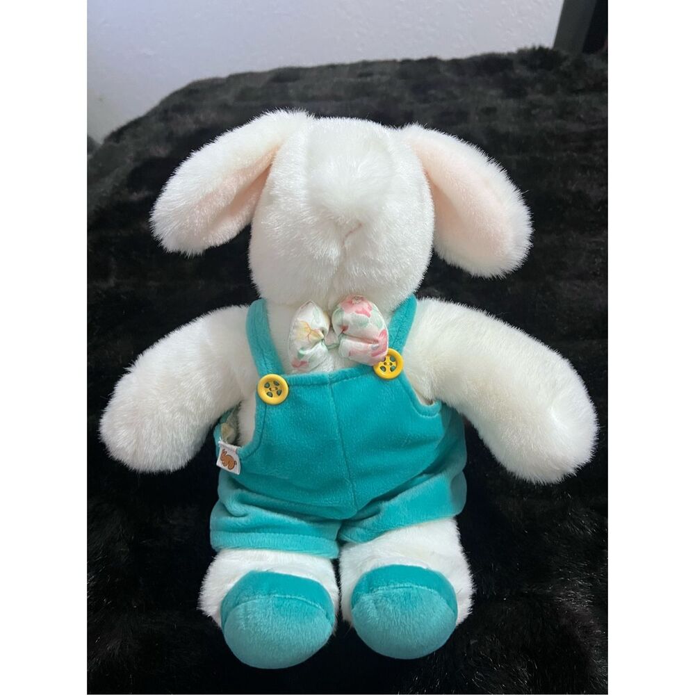 Vintage 1991 GUND Plush-Soft Dressed Rabbit-Childrens Toy-Play-White Green Korea